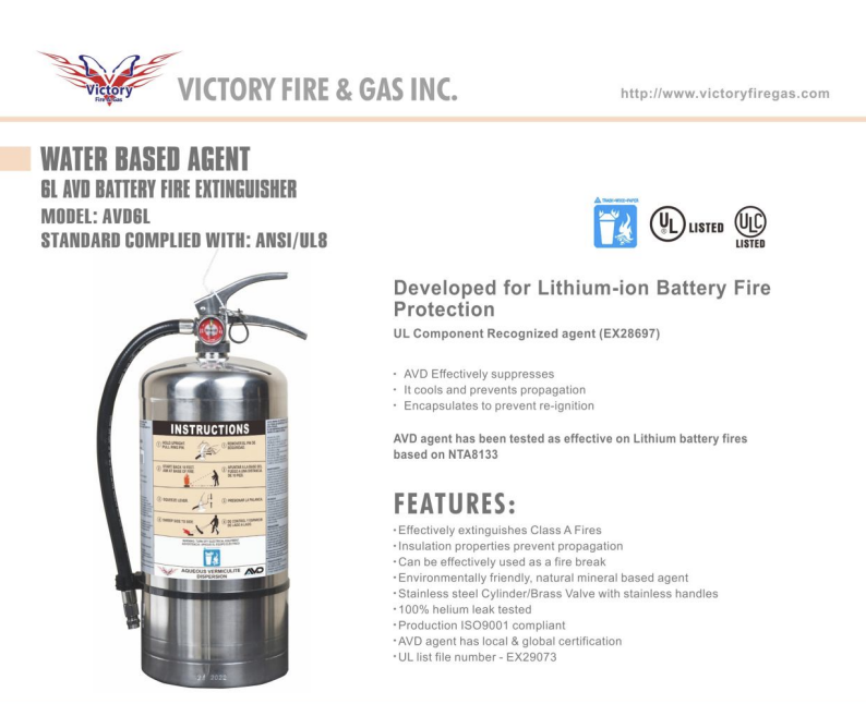 6L AVD Agent Victory - Lithium-ion Battery Fire Extinguisher