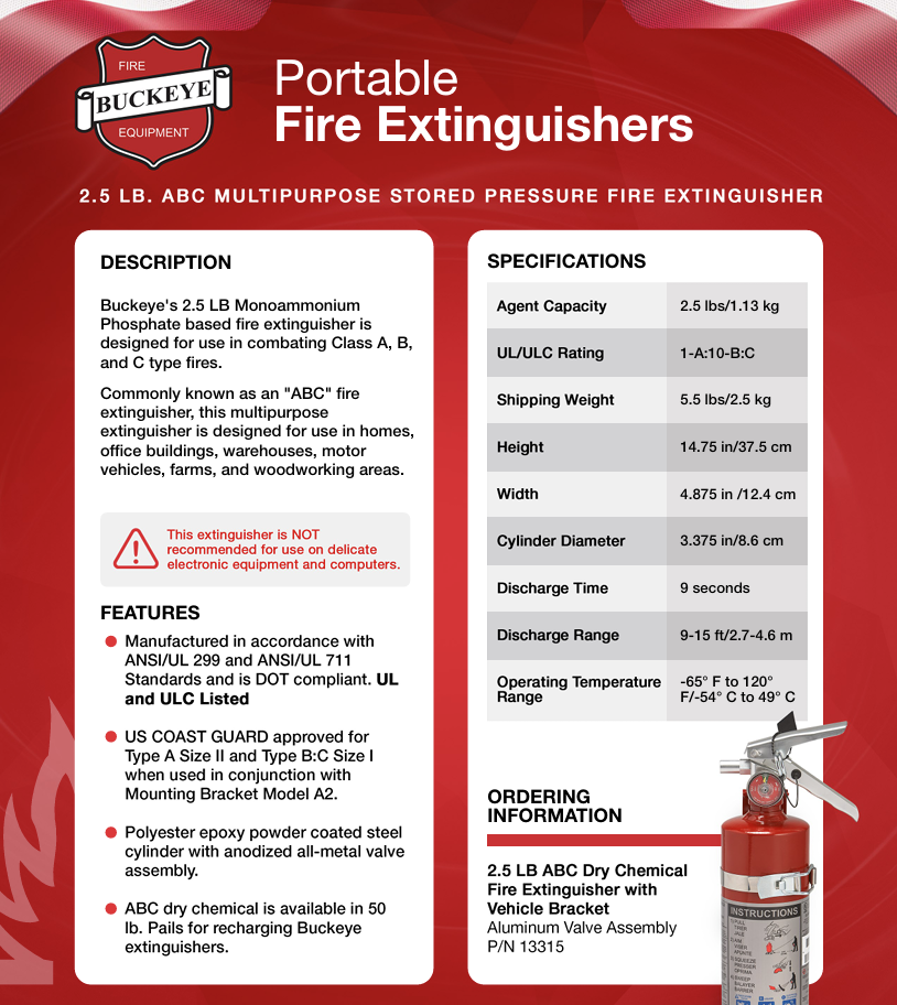 2.5LB Buckeye 13315 ABC Dry Chemical Fire Extinguisher Pro Fire and