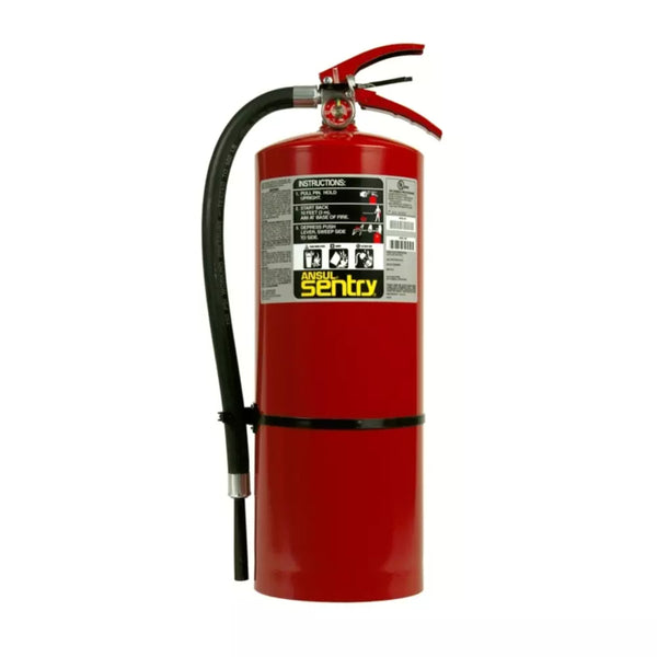 Ansul 20LB Sentry AA20-1 ABC Dry Chemical Fire Extinguisher mounted on a wall for fire safety.